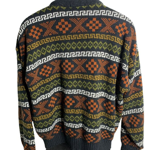 Vintage 90s Pullover Crewneck Sweater XL Black Stretch Knit Geometric Rib Trim - Picture 4 of 6